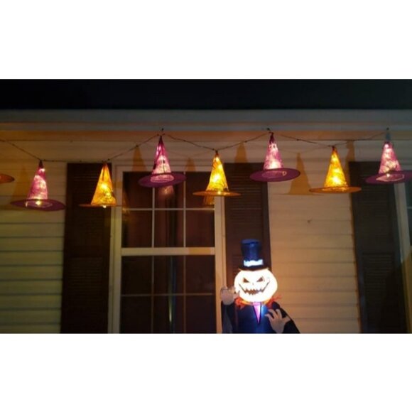 2 Pack Halloween Decorations, 8Pcs Each Lighted Hanging Witch Hats - Picture 2 of 2
